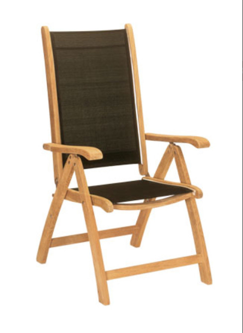 Teak with Batyline Sling Recliner Chair